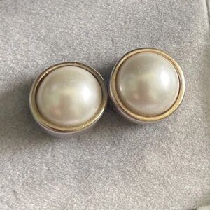Anne Kline stamped vintage faux pearl Clip-On Earrings